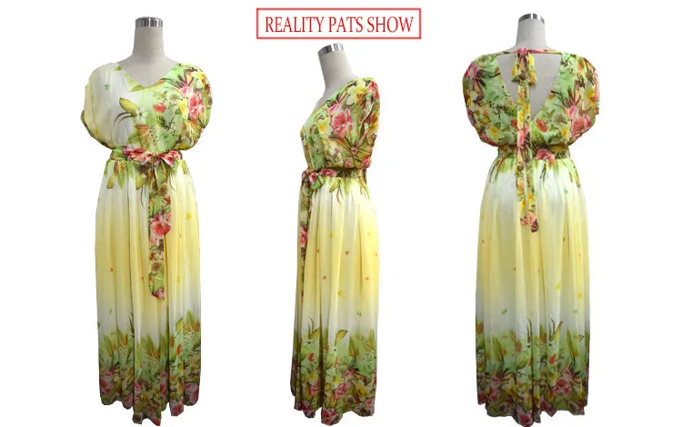 Beach 2019 Women Summer Print Chiffon Dress ukraine Big Sizes hippie Elegant Maxi Long Dresses Plus Size 6XL 7XL Vestidos | Женская