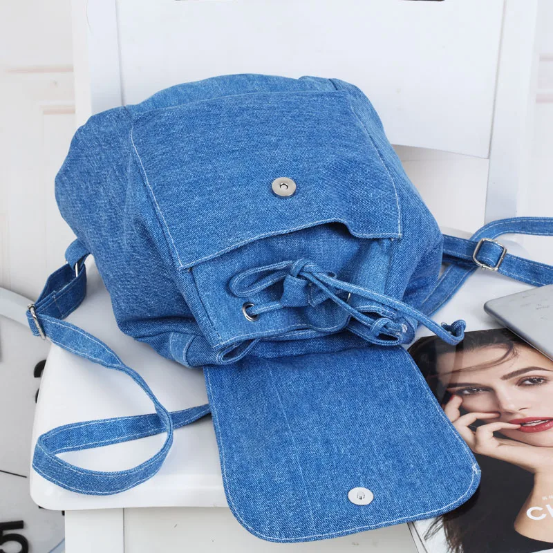 Новинка 2017 женский джинсовый холщовый рюкзак школьные сумки на шнурке для