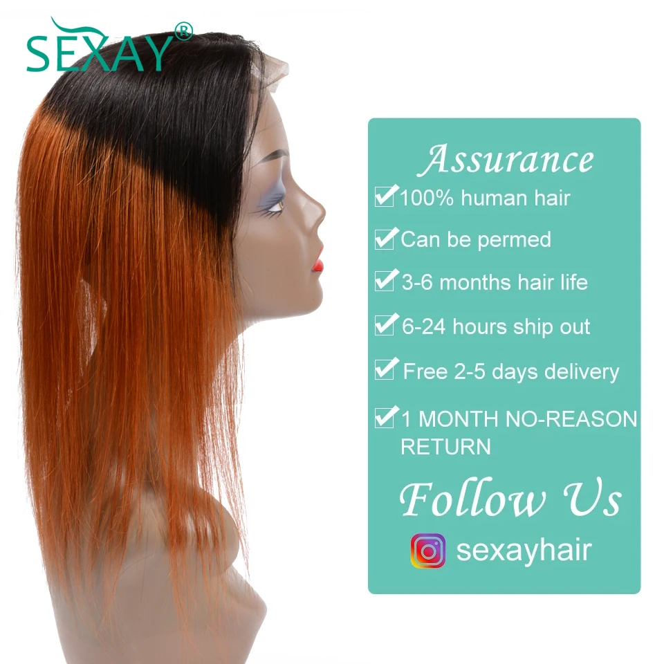 Sexay Ombre Color Hair Brazilian Straight Hair Lace Closure With Baby Hair 2 Tone 1B/350 Orange Color Hair Non Remy Lace Closure