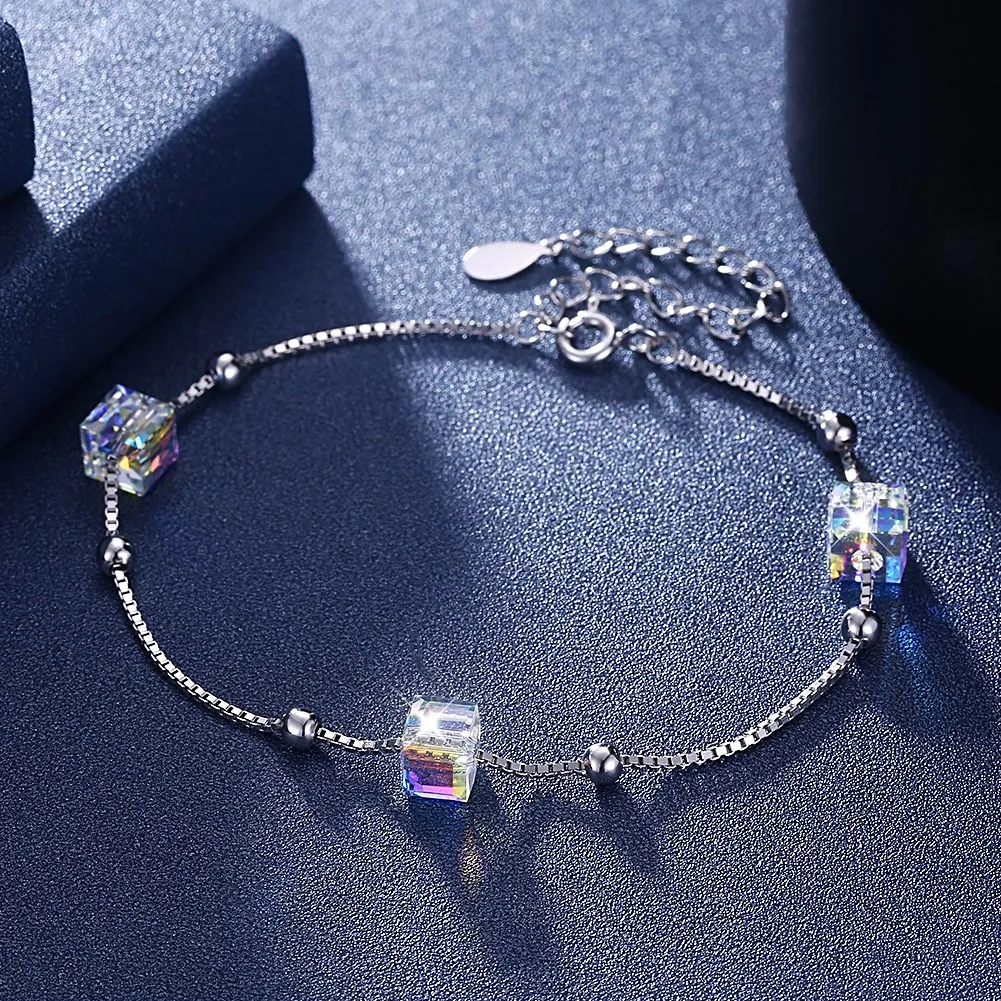 LEKANI кристаллы от Swarovski 925 пробы Серебряный Прозрачный Кристалл квадратный