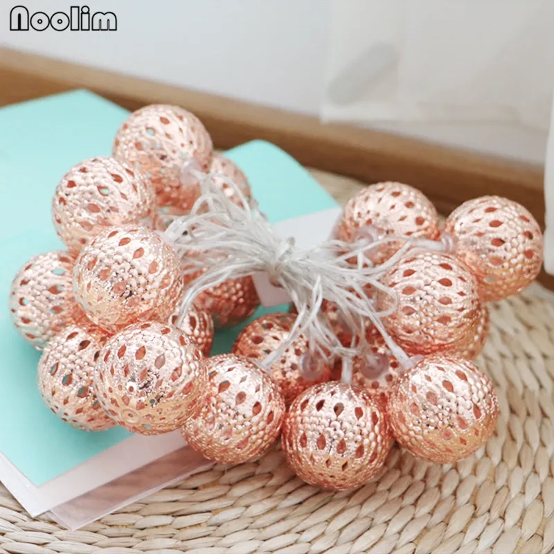 NOOLIM 3 м 20 шт шарик Марокко из розового золота светодиодная гирлянда на AA батарея