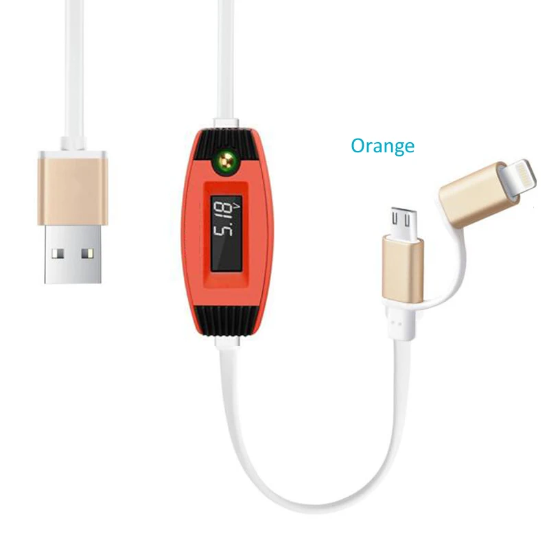 orange-2in1 no QC STOD Micro USB кабель тестер светодиодный дисплей текущее время поддержка быстрая зарядка для samsung huawei zte Xiaomi power Bank зарядное устройство метр - Цвет: orange-2in1 no QC
