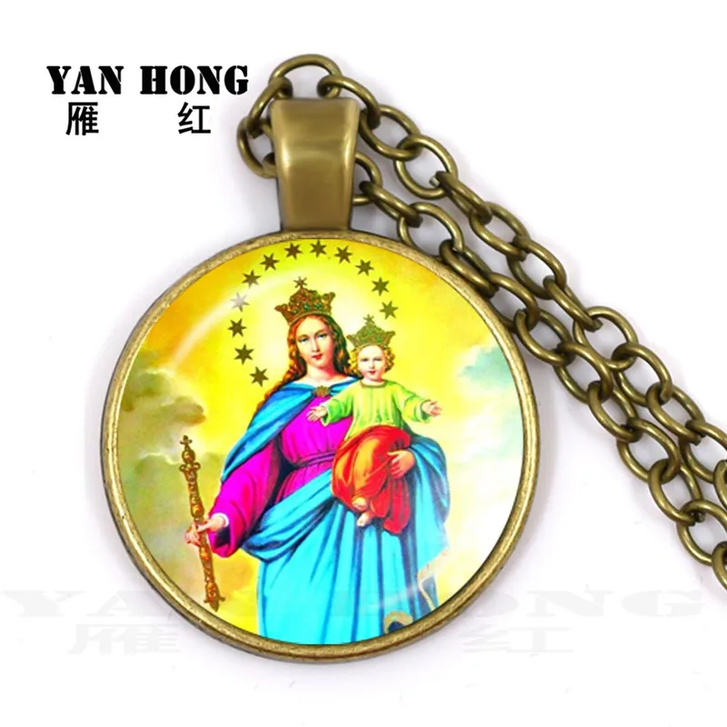 Модное ожерелье стекло с фокусным расстоянием 25 мм Девы Марии мира и счастья для