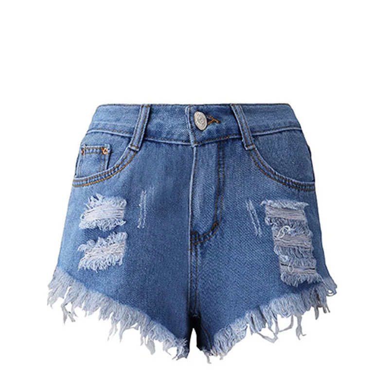 Женские джинсовые шорты с высокой талией Асимметричные из денима бахромой и