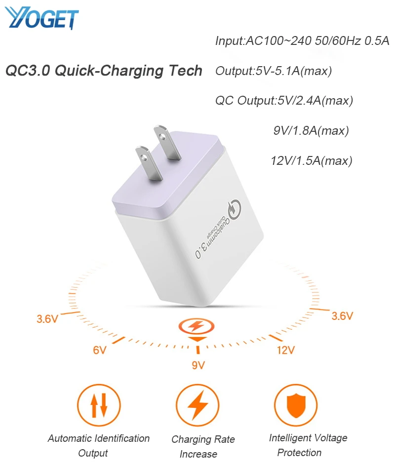 QC3.0 Быстрая зарядка быстрое зарядное устройство 3 0 USB ЕС США штекер для смартфона |