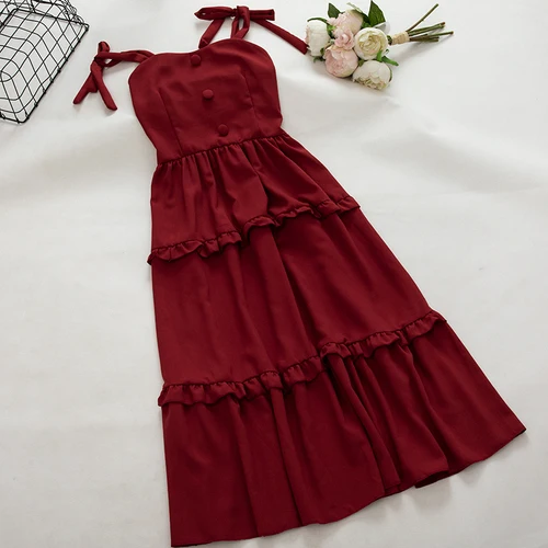 Burgundy Neploe милое платье с бантом для женщин Лето без бретелек однобортное Vestidos модное Fuguns дамские платья 44536 - Цвет: Burgundy