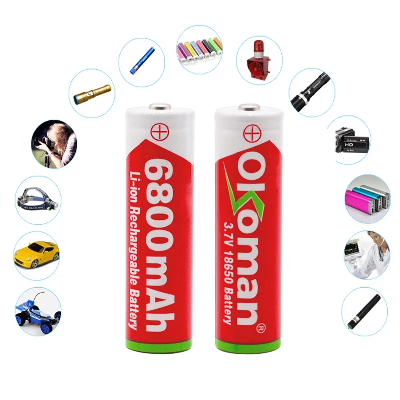 Okoman 18650 аккумулятор 3,7 V 6800 mAh перезаряжаемый литий-ионный аккумулятор для игрушки светодиодный фонарик вспышки электроинструменты+ USB зарядное устройство