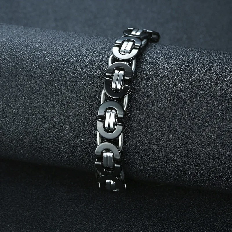 

Vnox 11mm Flat Byzantine Link Chain Bracelets for Men Black Stainless Steel Punk Rock Gothic Male Bracelet Jewelry