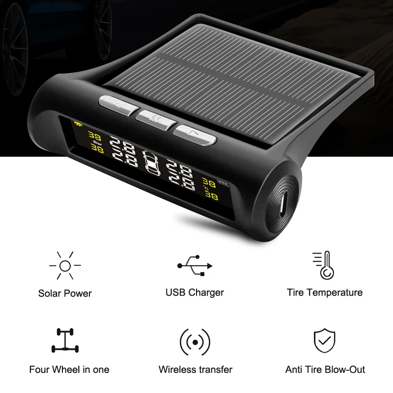 Junsun Солнечный Мощность TPMS шин Давление монитор Системы Беспроводной красочные
