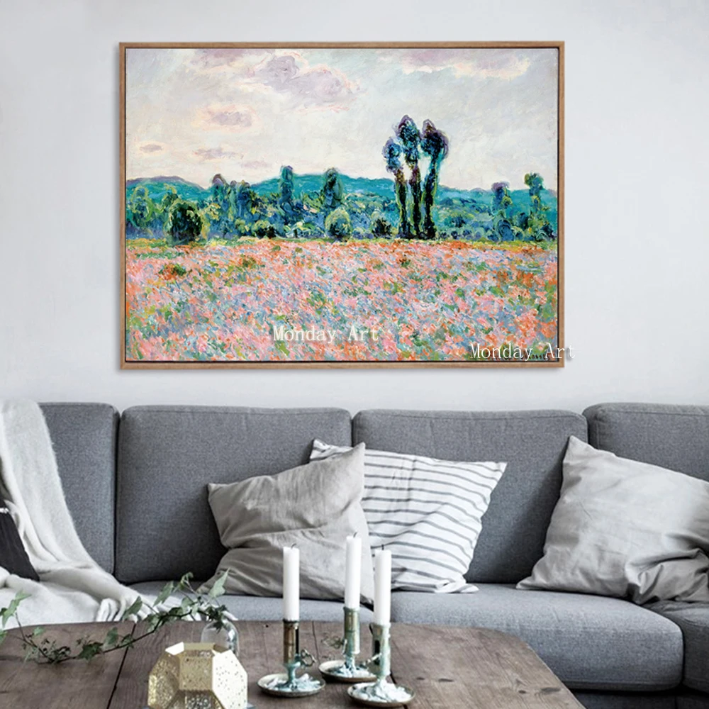 Арист Ручная роспись современный Импрессионизм Monet Wild Poppy Field Sunrise пейзаж холст