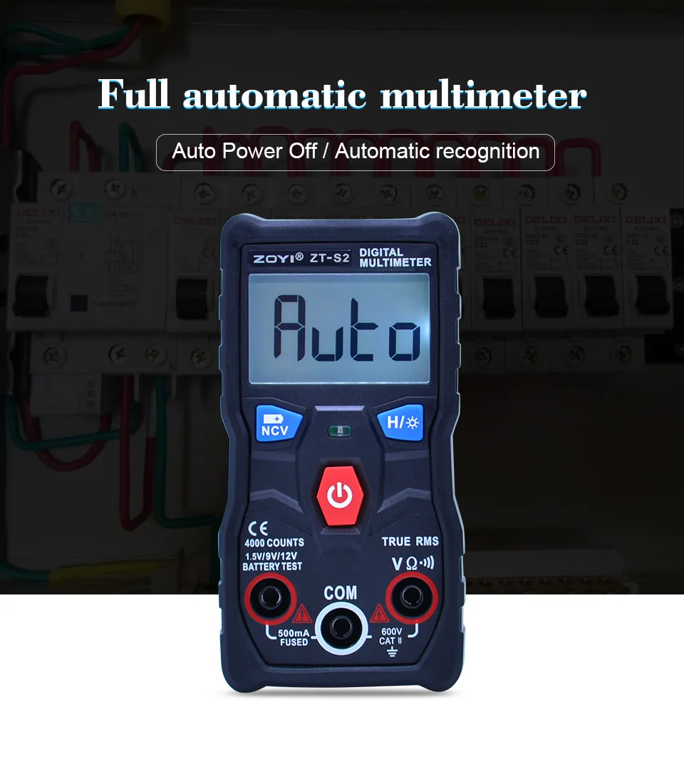 ZOYI ZT-S2, цифровой мультиметр, тестер с автоматическим диапазоном, true rms Multimetro AC DC 600 в вольтметр+ батарея/NCV тест, ЖК-подсветка