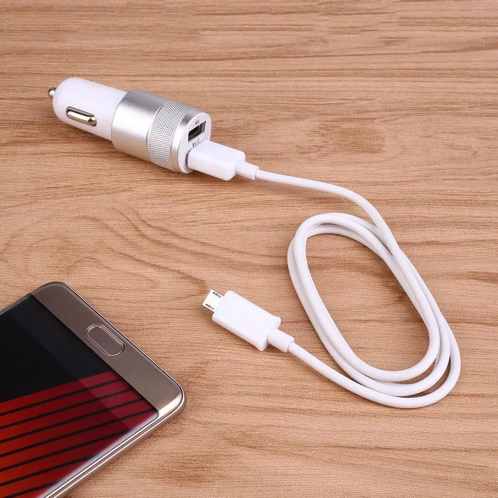 silver 2 в 1 Dual USB Автомобильное зарядное устройство гнездо быстрой зарядки Зажигалка 2.1A Универсальный - Название цвета: silver
