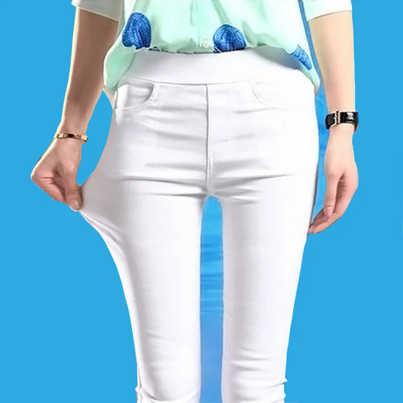 Женские узкие брюки с эластичной резинкой на талии черные и белые Стрейчевые