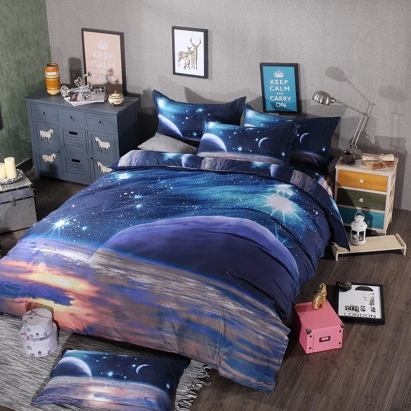 

Hipster Galaxy 3D Bedding Set Universe Outer Space Themed Galaxy Print Duvet cover & pillow case Queen size bedclothes