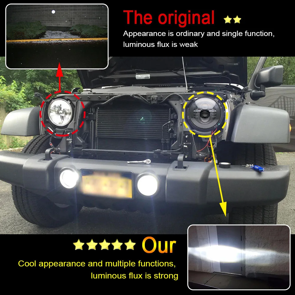 2 шт. светодиодные фары 7 дюймов 75 Вт 35 Hi Lo луч 5000lms 3000lm мото велосипед Jeep Wrangler 1997 2016