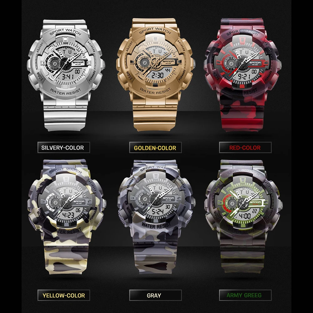 SANDA G стильные спортивные часы мужские модные повседневные светодиодные цифровые