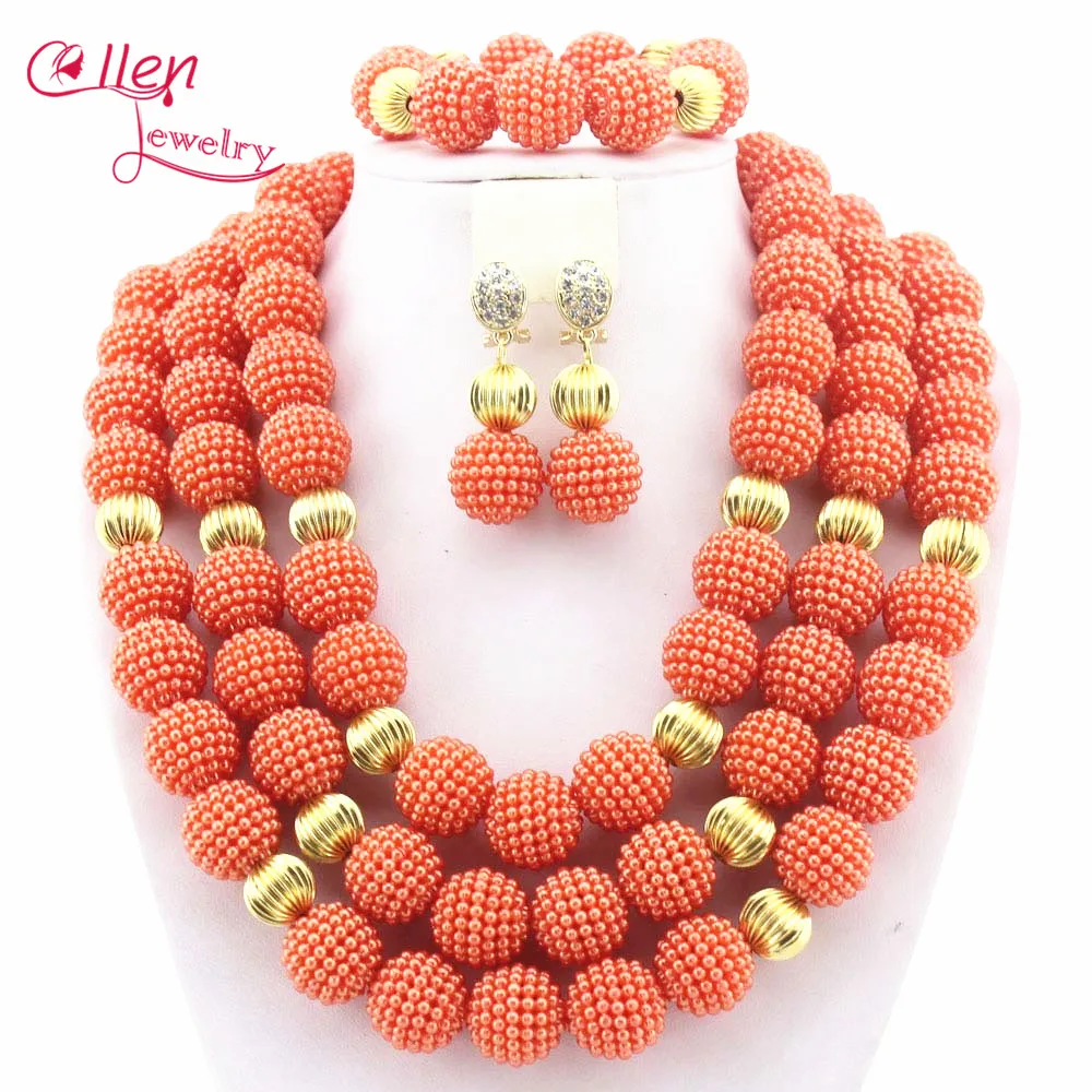 

Orange African Wedding Bridal Jewelry Set Dubai Wedding Beads African Beads Jewelry Set Women Fashion Free Shipping W13218