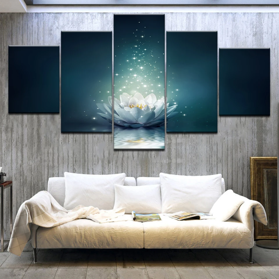 Холст HD печать плакатов Гостиная Wall Art 5 шт. белый лотос Картина домашний декор