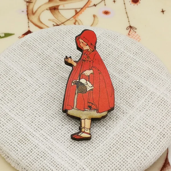 Style B Алиса в стране чудес деревянные броши на булавке винтажная Красная Шапочка значок на булавке готические ювелирные изделия ручной работы - Окраска металла: Style B