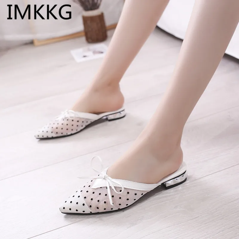 Женские сетчатые шлепанцы в горошек с заостренным носком|Тапочки| |