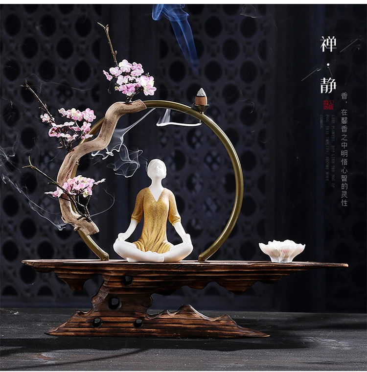 Zen Lucky курильница для благовоний, выветренная древесина, искусственные растения, курильница для благовоний керамическая курильница, цветочный горшок с персонажем, домашний декор, ремесла