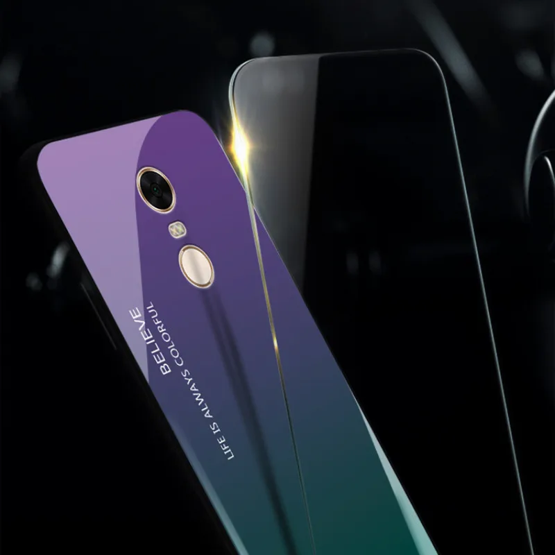 SYCASE Letter Gradient Tempered Glass phone case For Xiaomi Redmi Note 4 4X 5A 5Pro 6 cute rainbow Aurora back cover shell |