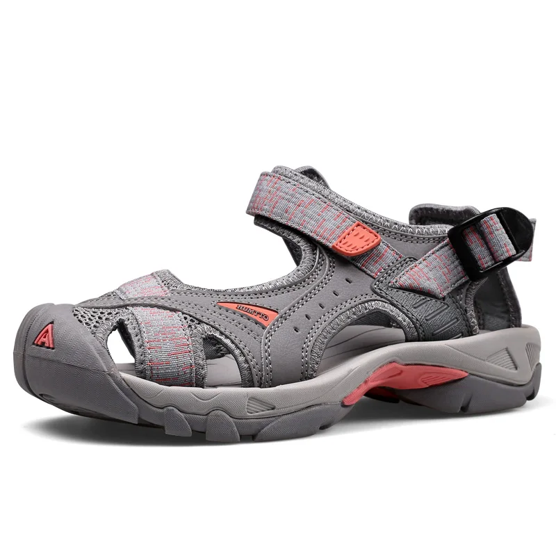 Grey Pink Humtto летние уличные мужские и женские походные сандалии дышащие мужские пляжные сандалии из натуральной кожи обувь для альпинизма - Цвет: Grey Pink