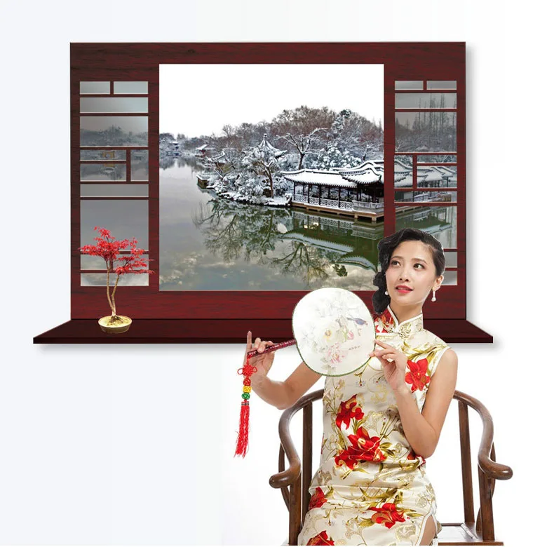 [Fundecor] Новый китайский стиль зимний вид Снежный павильон садовый пейзаж 3d