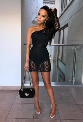 Женское Клубное платье облегающее мини на одно плечо с одним рукавом|Женские