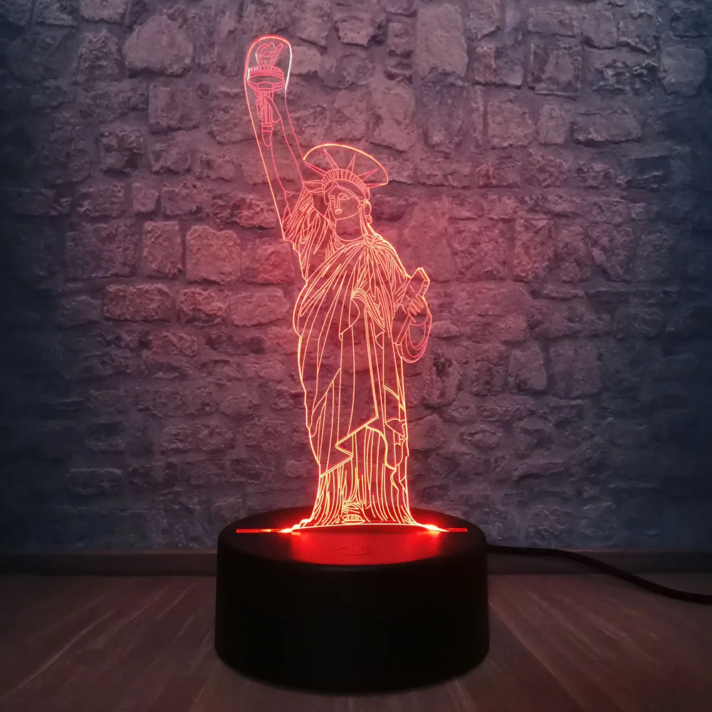 Статуя Свободы 3D светодиодный светильник 7 цветов меняющий RGB для спальни