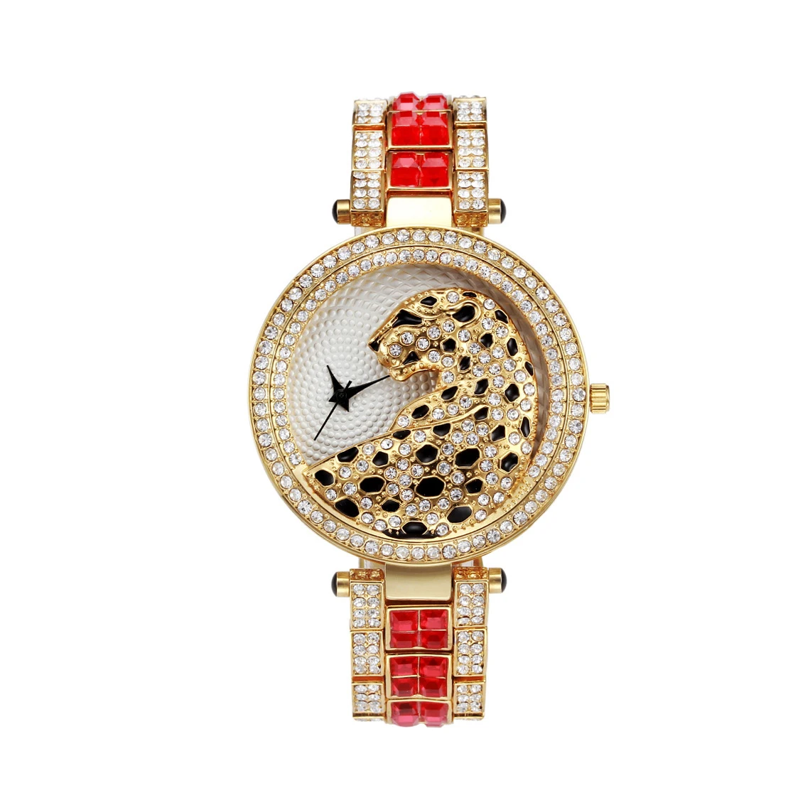 Golden Red Женские Модные леопардовые роскошные стразы кварцевые наручные часы браслет подарок reloj mujer - Цвет: Golden Red