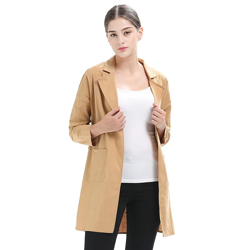

Casaco Feminino Cotton Lace Full Long Belt Promotion Trench Coat 2018 New Solid Lapel Temperament Windbreaker Loose Coat