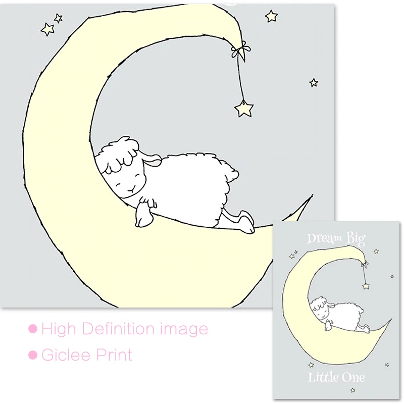 Lamb Moon and Stars Nursery Wall Art Canvas Painting Cartoon Posters Prints Nordic Kids Decoration Pictures Boys Bedroom Decor|Рисование и