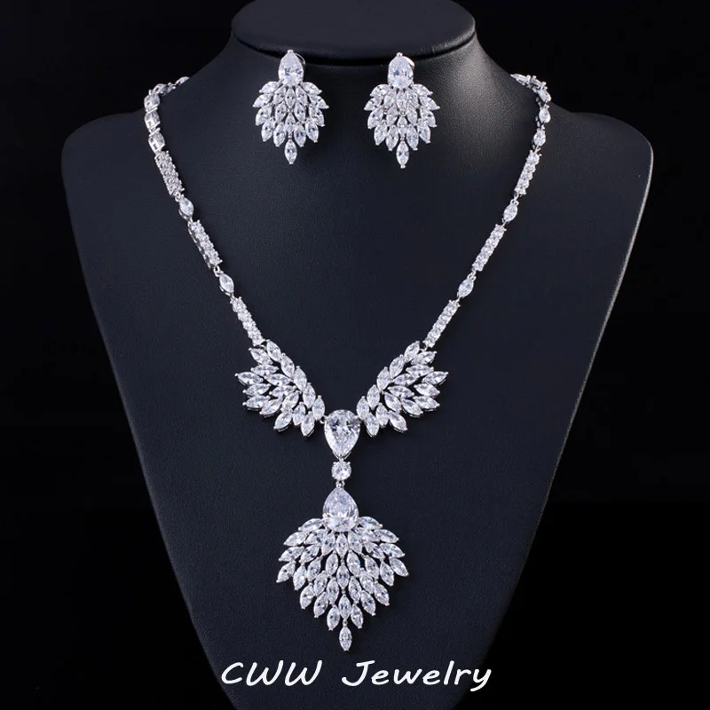 High Quality Green Zirconia Rhinestone Fashion Jewellery Wedding Jewelry Sets Long Crystal Drop Bridal Necklace And Earring T234|jewellery