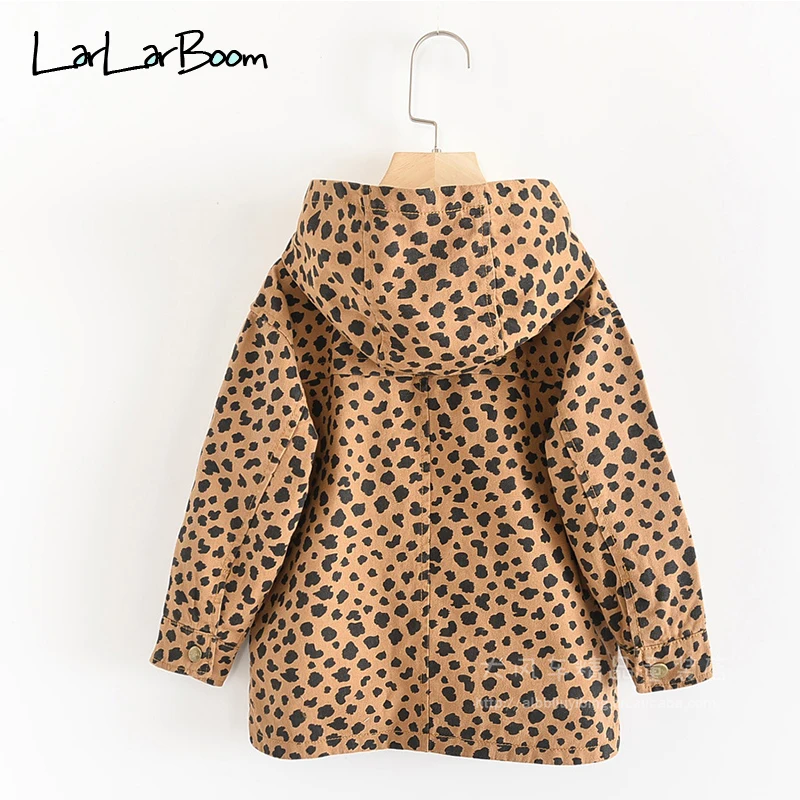 LarLarBoom/Детская куртка; Новинка г.; осенние Топы с капюшоном и леопардовым принтом для девочек; верхняя одежда; детская одежда; пальто с длинными рукавами и карманами для мальчиков