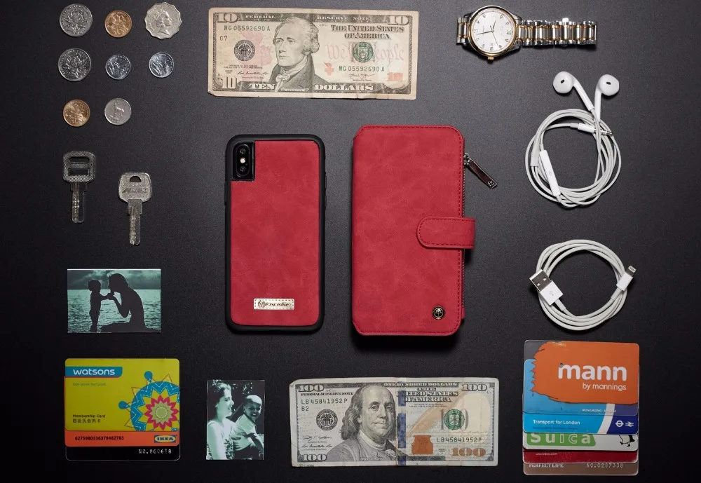 Роскошный высококачественный кожаный чехол-кошелек Caseme для iPhone 7, 8 Plus, чехол-книжка на молнии, чехол-книжка для iPhone XR XS Max X Capa с отделениями для карт