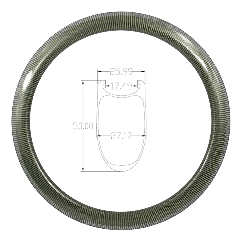 No paint Golden Snake 3K Twill Kevlar 700c 50 x 26mm road bicycle carbon rim V brake Environmental protection Chinese |