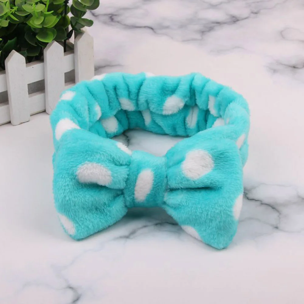 Dots Blue Новая буква OMG коралловый флис мягкий бантик ободок мыть лицо ободок Девушки Женщины держатель тюрбан повязки для волос аксессуары для волос - Цвет: Dots Blue