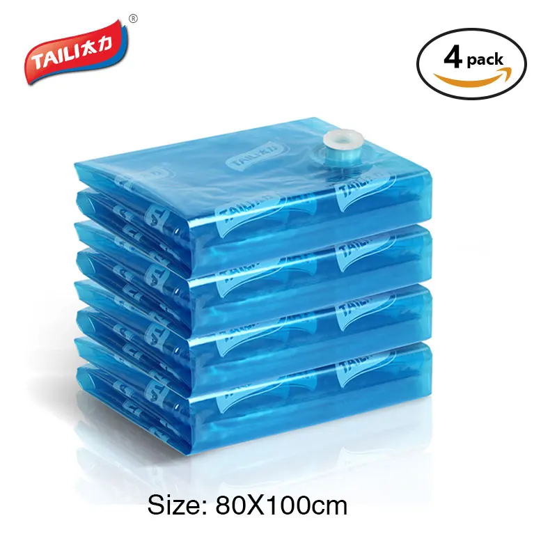 4 pack 80X100CM Органайзер для дома, вакуумная сумка для хранения одежды, вакуумная посылка, органайзер для шкафа, экономия места, герметичные сумки, складные постельные принадлежности - Цвет: 4 pack 80X100CM
