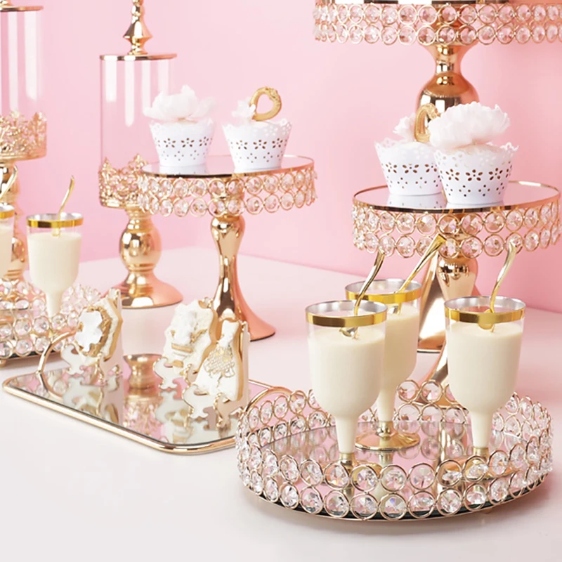 Круглый зеркальный поднос с хрустальными краями тарелка для кекса/поддон приёма