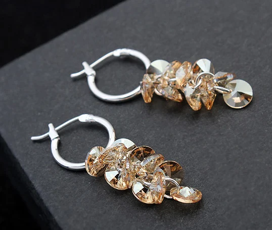 Женские круглые серьги кольца с кристаллами Swarovski серебряная Сережка вечерние