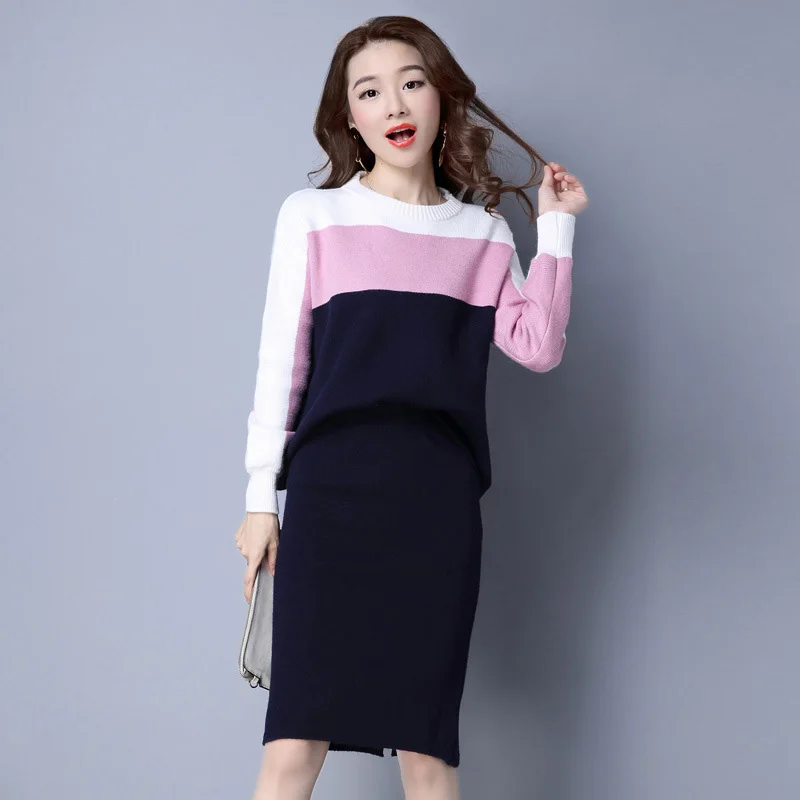 

Knitted suit female set 2 pieces pants winter warm women ladies elegant two piece sets knitted suits for women 2019 KK2636 L