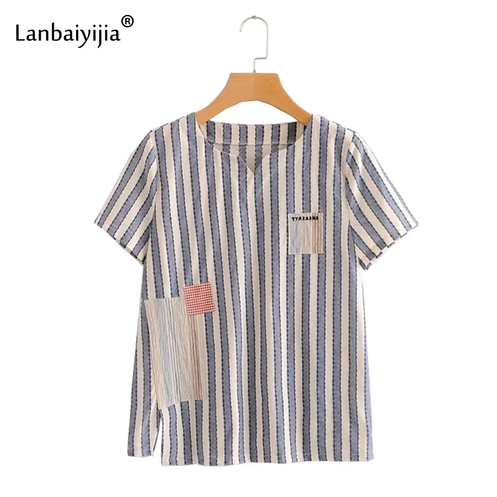 Lanbaiyijia Новейшая летняя футболка с коротким рукавом круглым вырезом футболки для