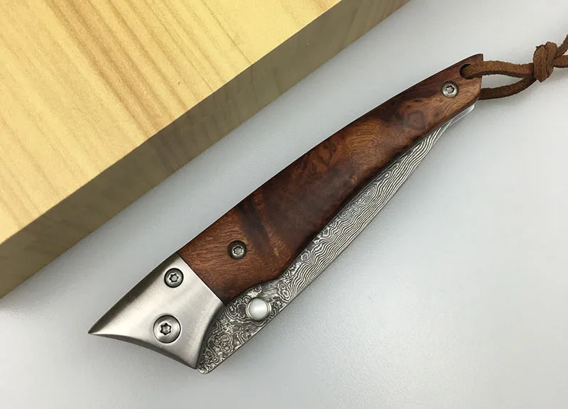 

LEMIFSHE 02 folding knife Damascus blade copper gasket red shadow wooden handle camping outdoor tactical survival EDC tool