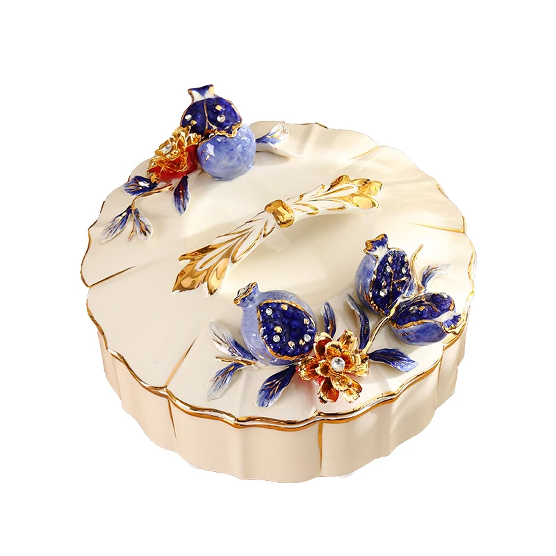 

European ceramic fruit candy box box luxury living room dried nuts dry fruit lattice box with cover
