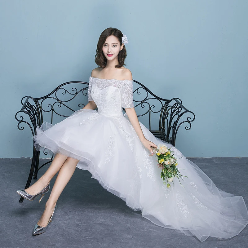 Трапециевидные милые свадебные платья из органзы с аппликацией короткие спереди