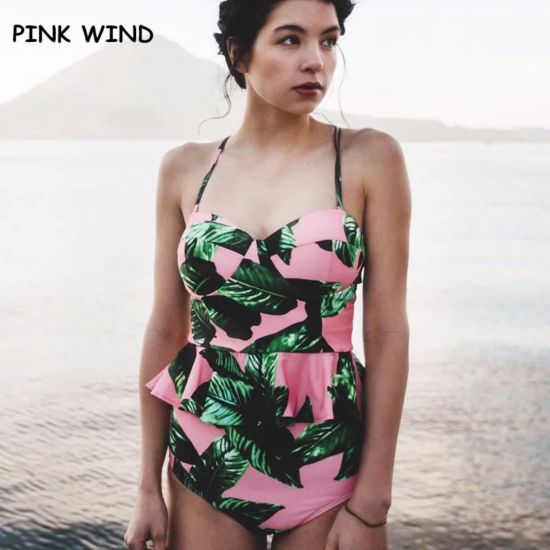 Женский винтажный купальник с принтом в виде розовых листьев и баской|suit up|suit