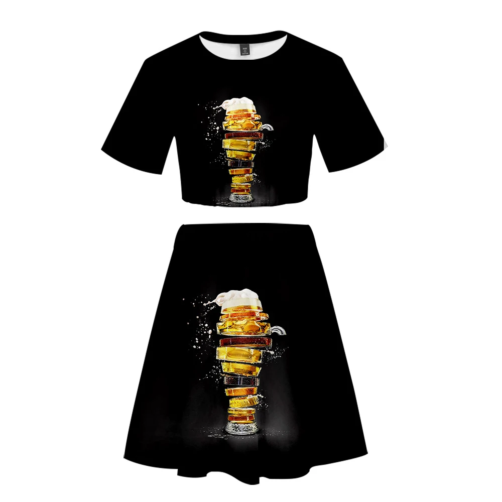Женский комплект из двух предметов с 3D принтом пива Модный летний укороченный