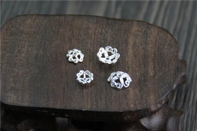10pcs S925 Sterling Silver Color Accessories Jewelry DIY Hollow Flower Tray Flower Hat Handmade Beads Bracelet Spacer