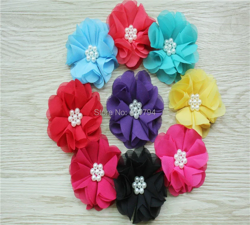 30 шт. шифоновые цветы с жемчугом 2 5 дюйма | Аксессуары для одежды